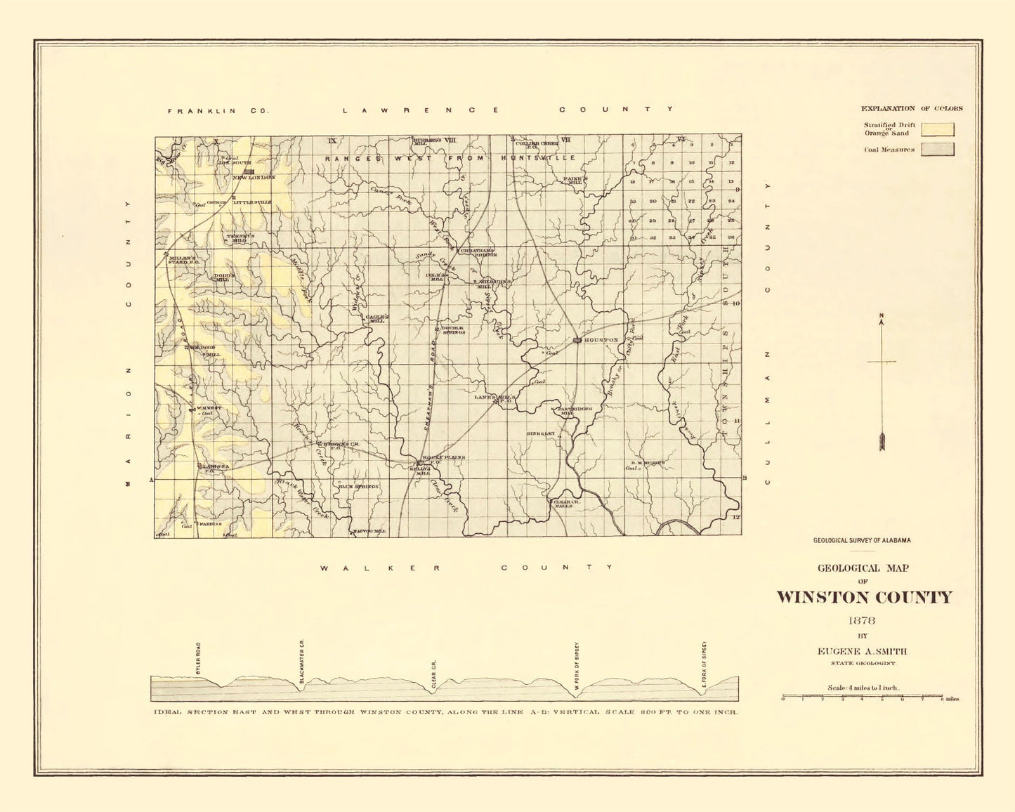 Vintage Map of Winston County, Alabama 1878