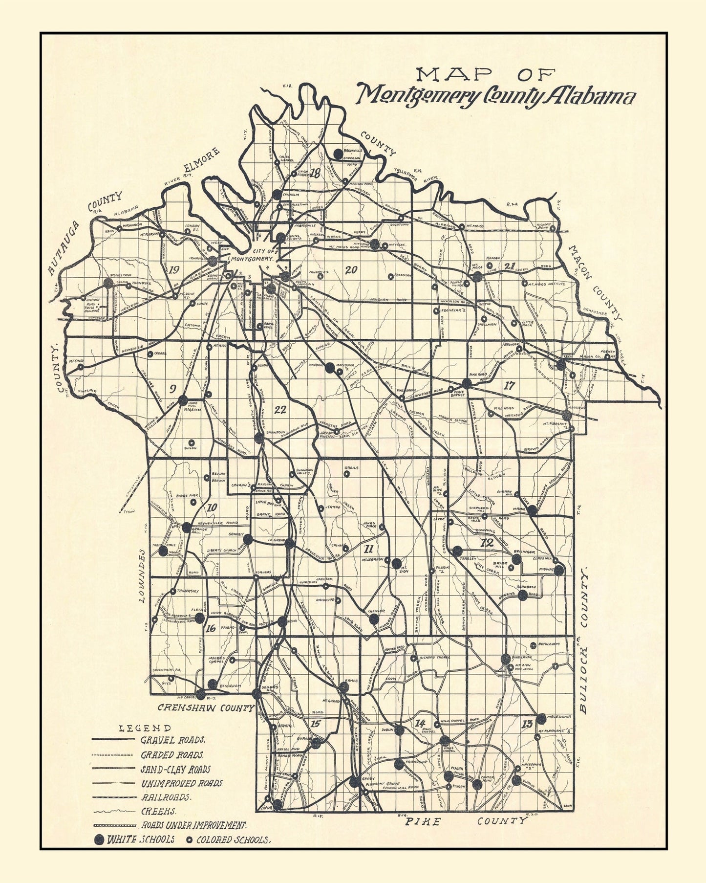 Vintage Map of Montgomery County, Alabama, 1918