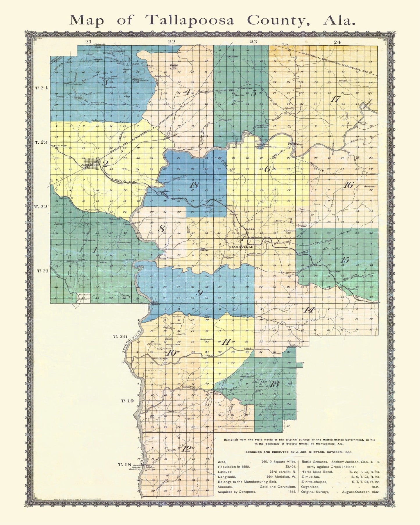 Vintage Map of Tallapoosa County, Alabama, 1885