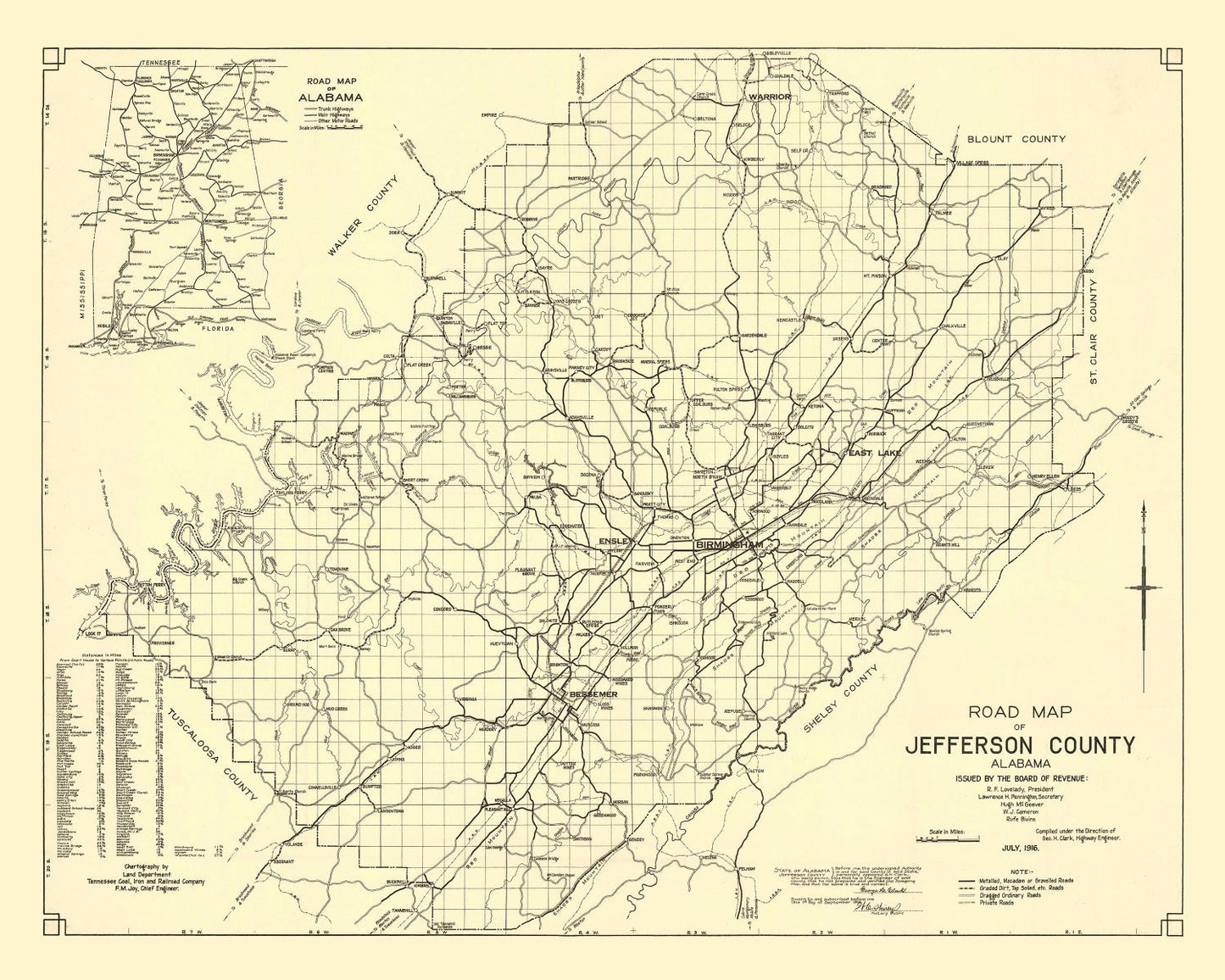 Vintage Map of Jefferson County, Alabama, 1916