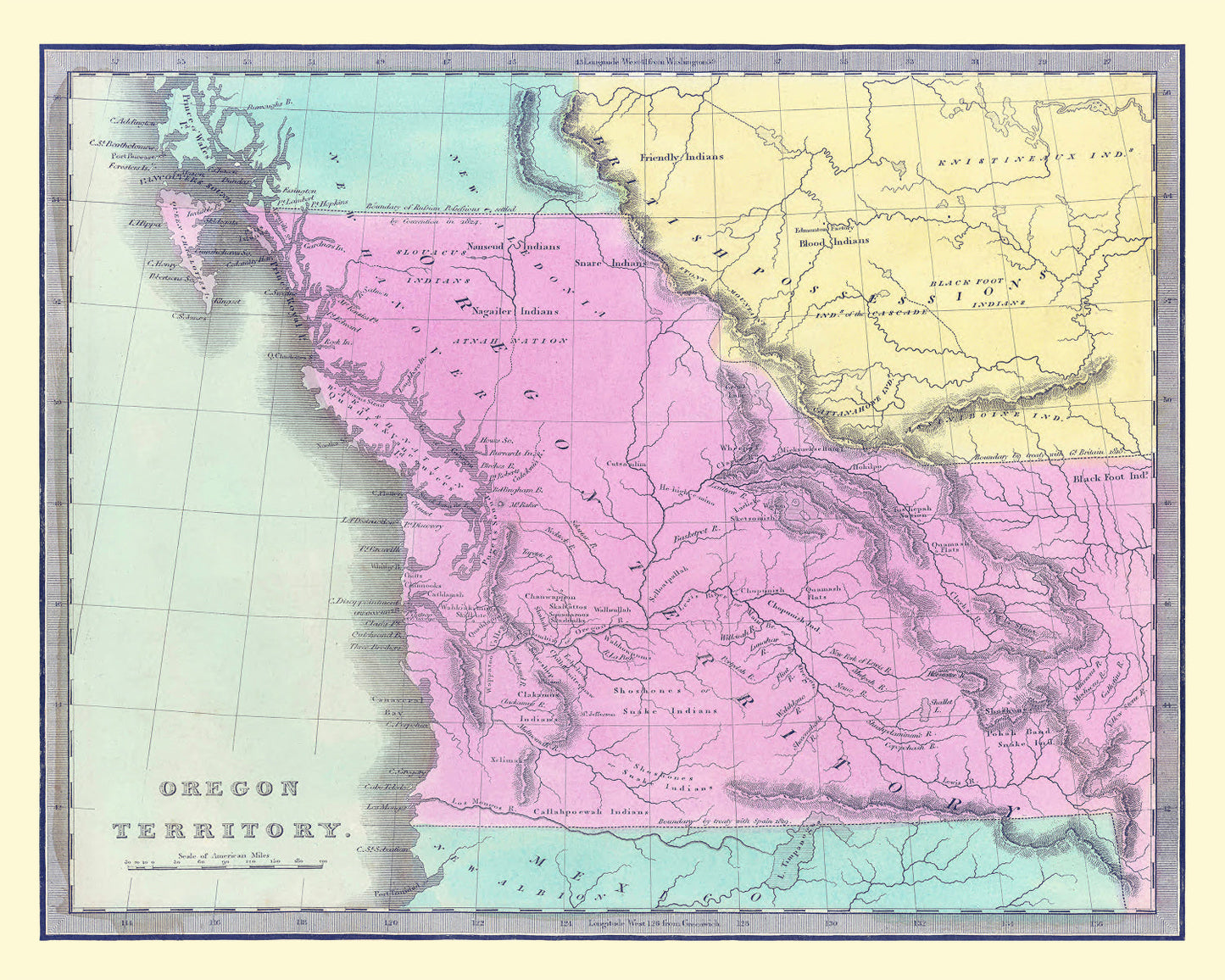 Vintage Map of Washington Territory, 1842