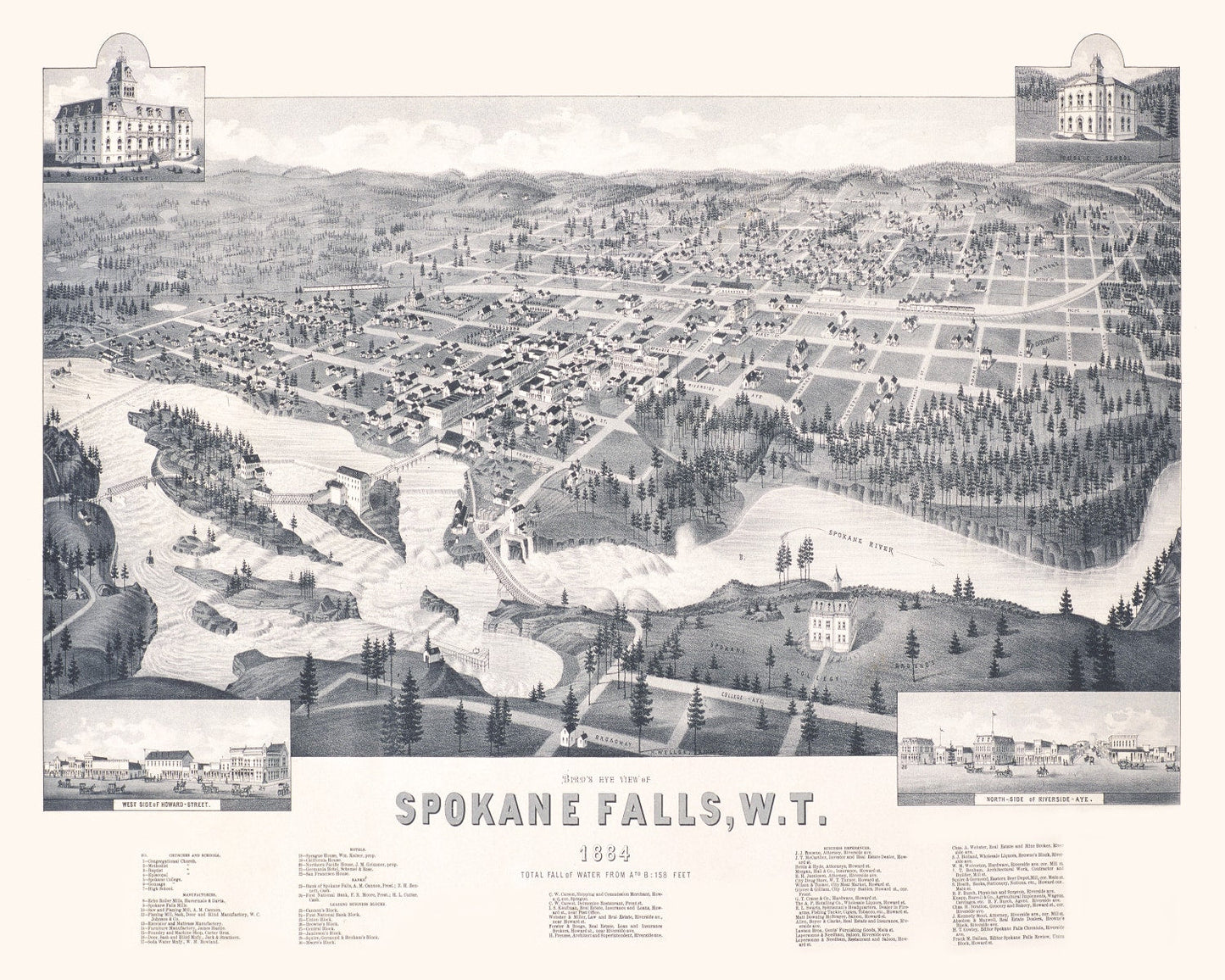 Vintage Map of Spokane Falls, Washington, 1884