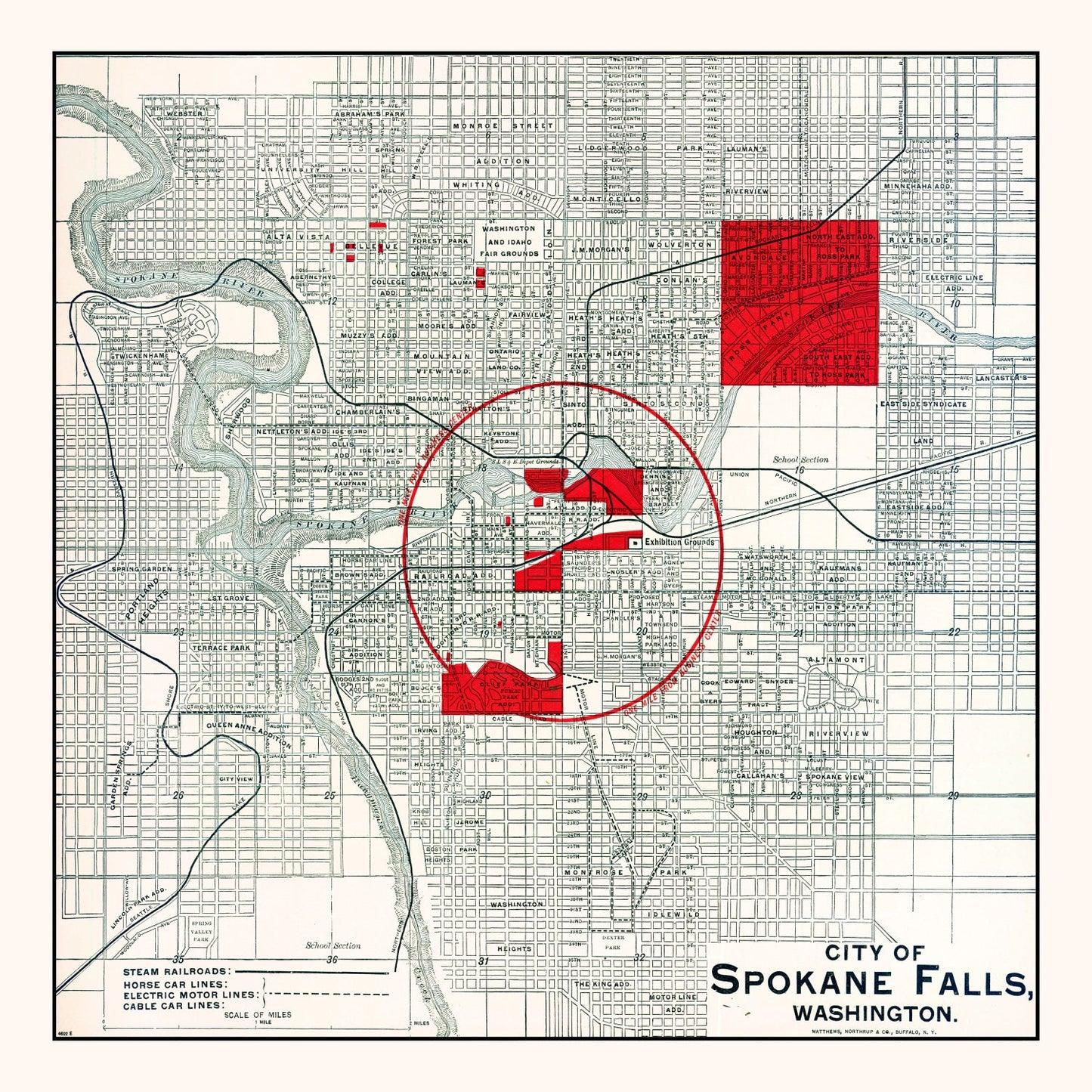 Vintage Map of Spokane Falls, Washington, 1890