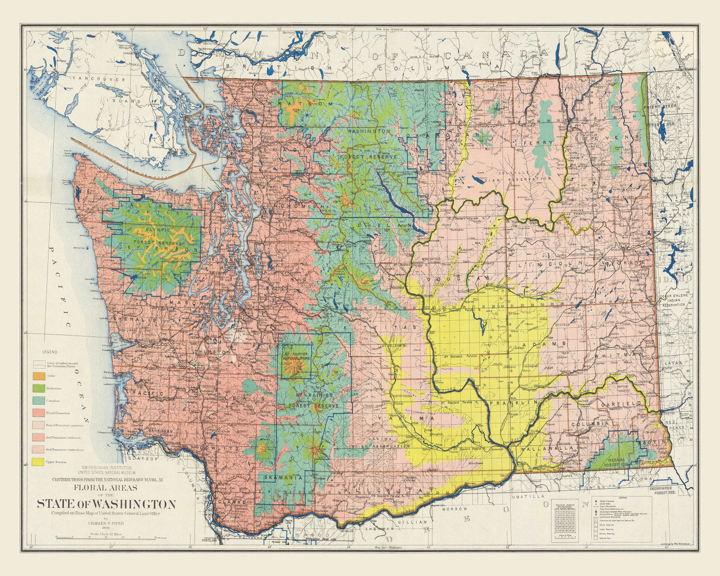 Vintage Map of Washington State, 1889 Edition B