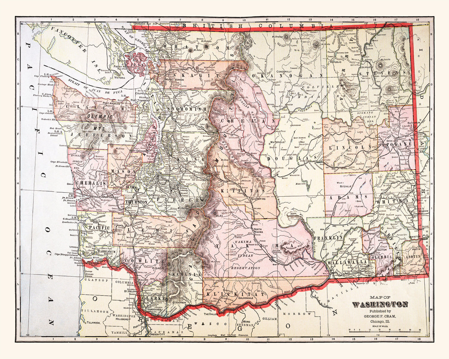 Vintage Map of Washington State, 1904