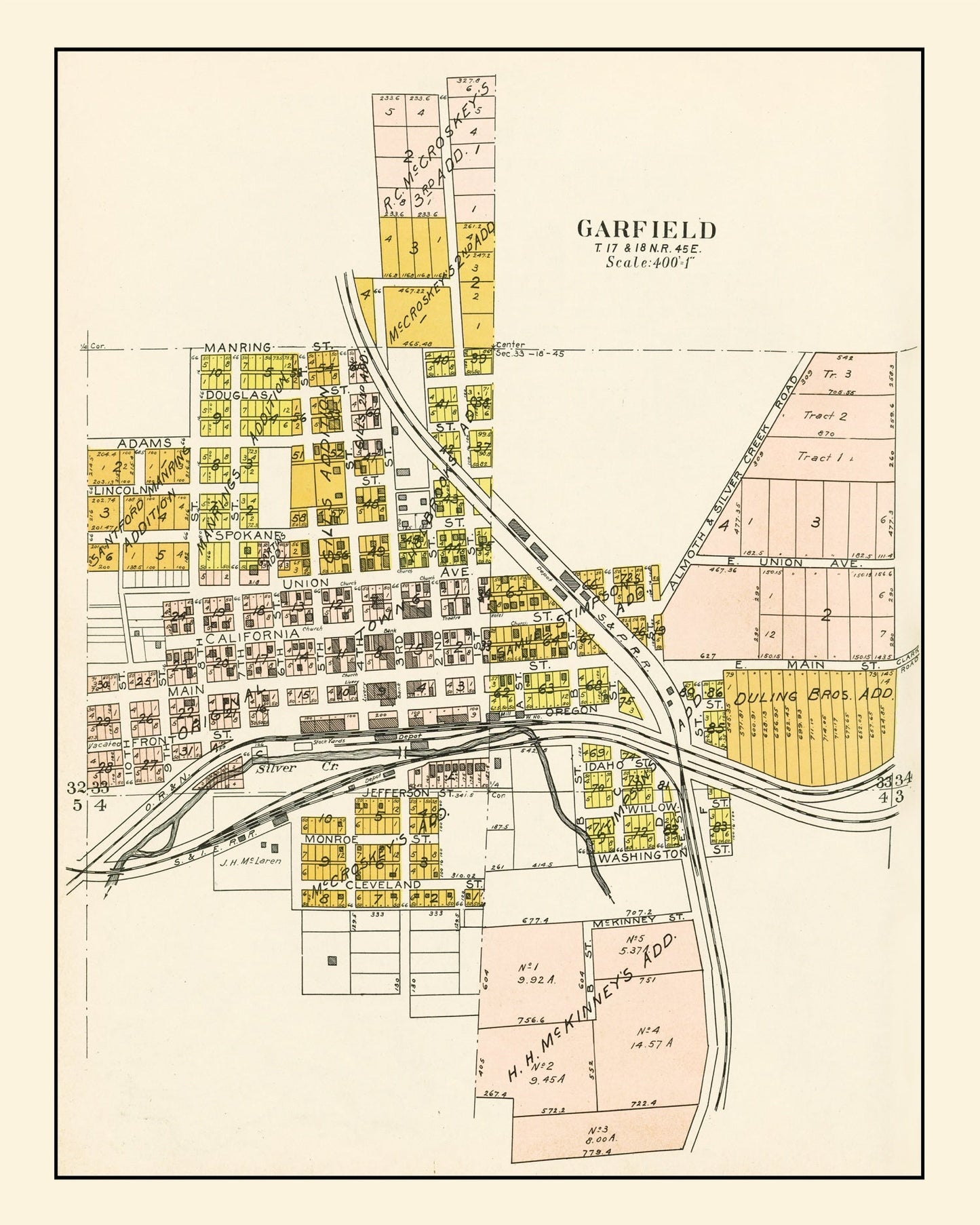 Vintage Map of Garfield, Washington, 1910