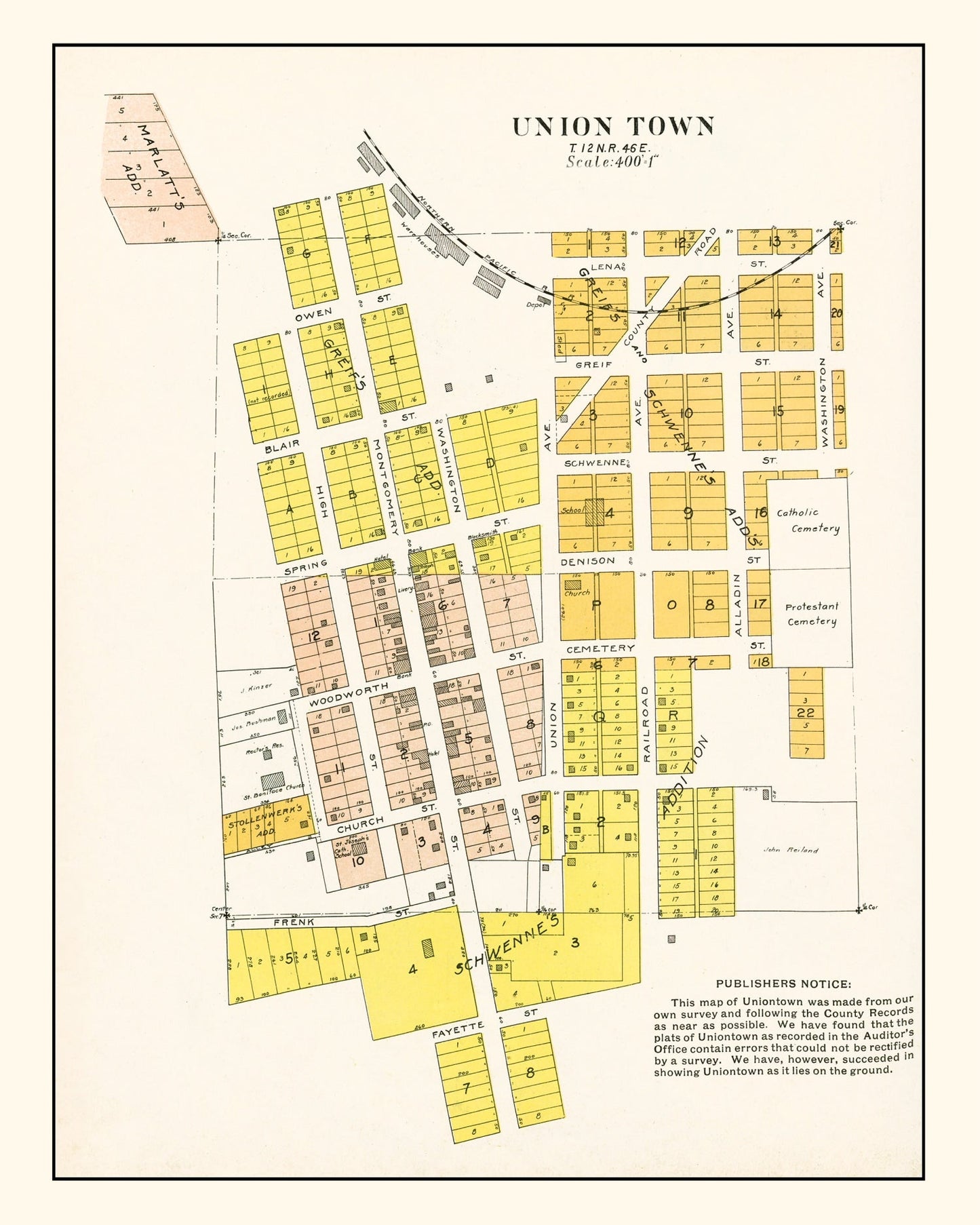Vintage Map of Union Town, Washington, 1910