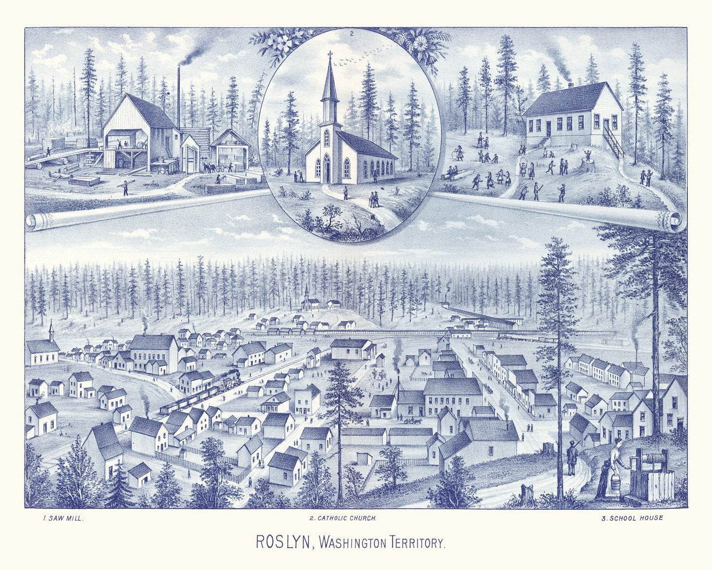 Vintage Map of Roslyn, Washington, 1889