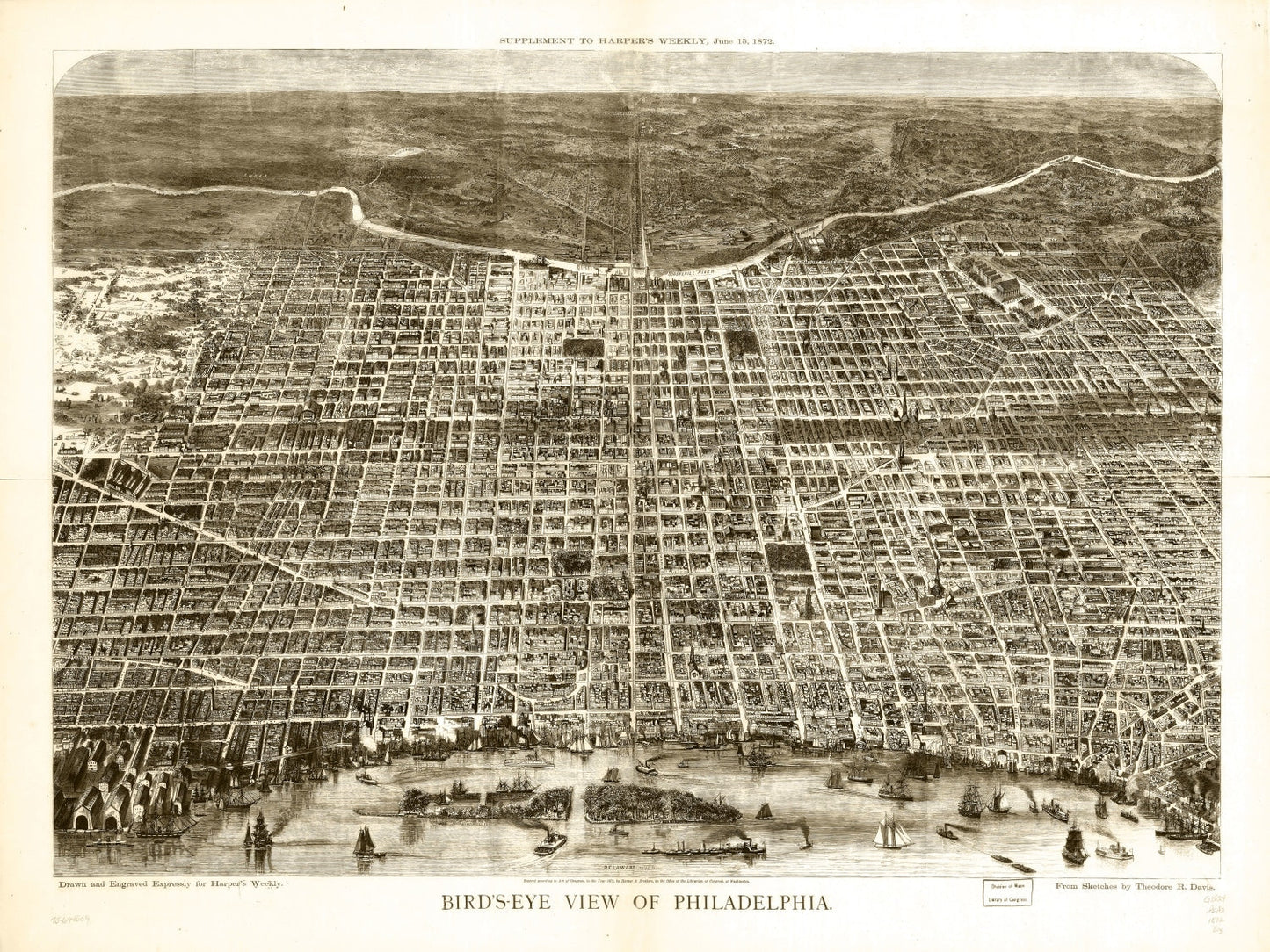 Vintage Map of Philadelphia, Pennsylvania, 1872, No. 2