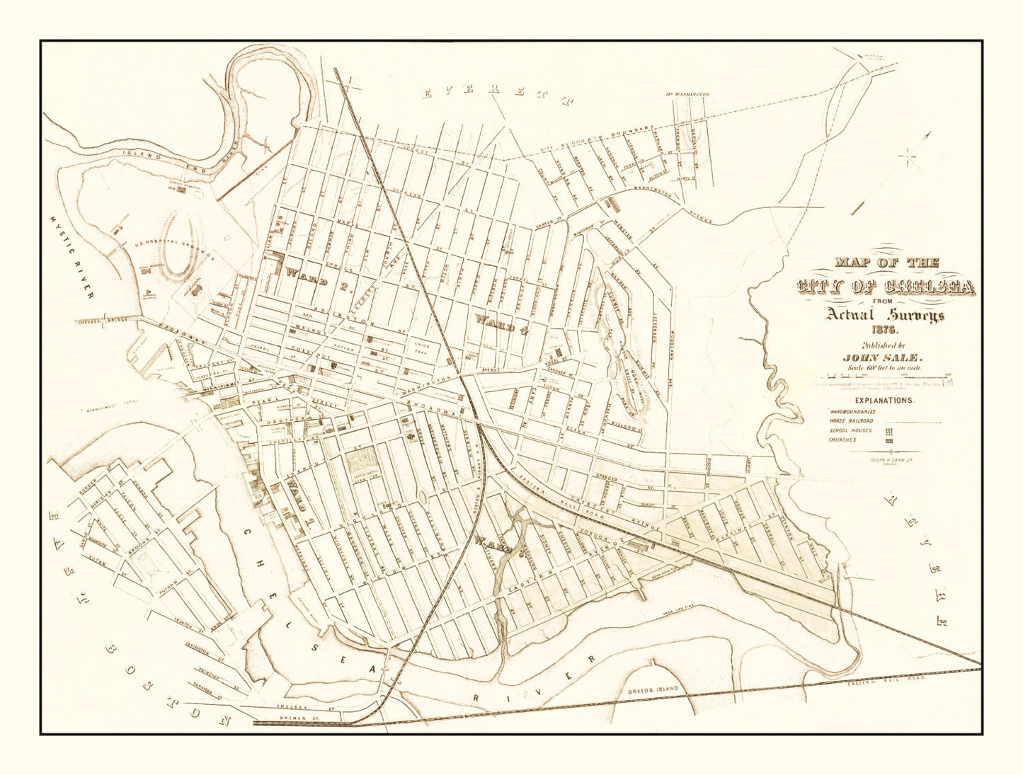Vintage Map of Chelsea, Massachusetts, 1876