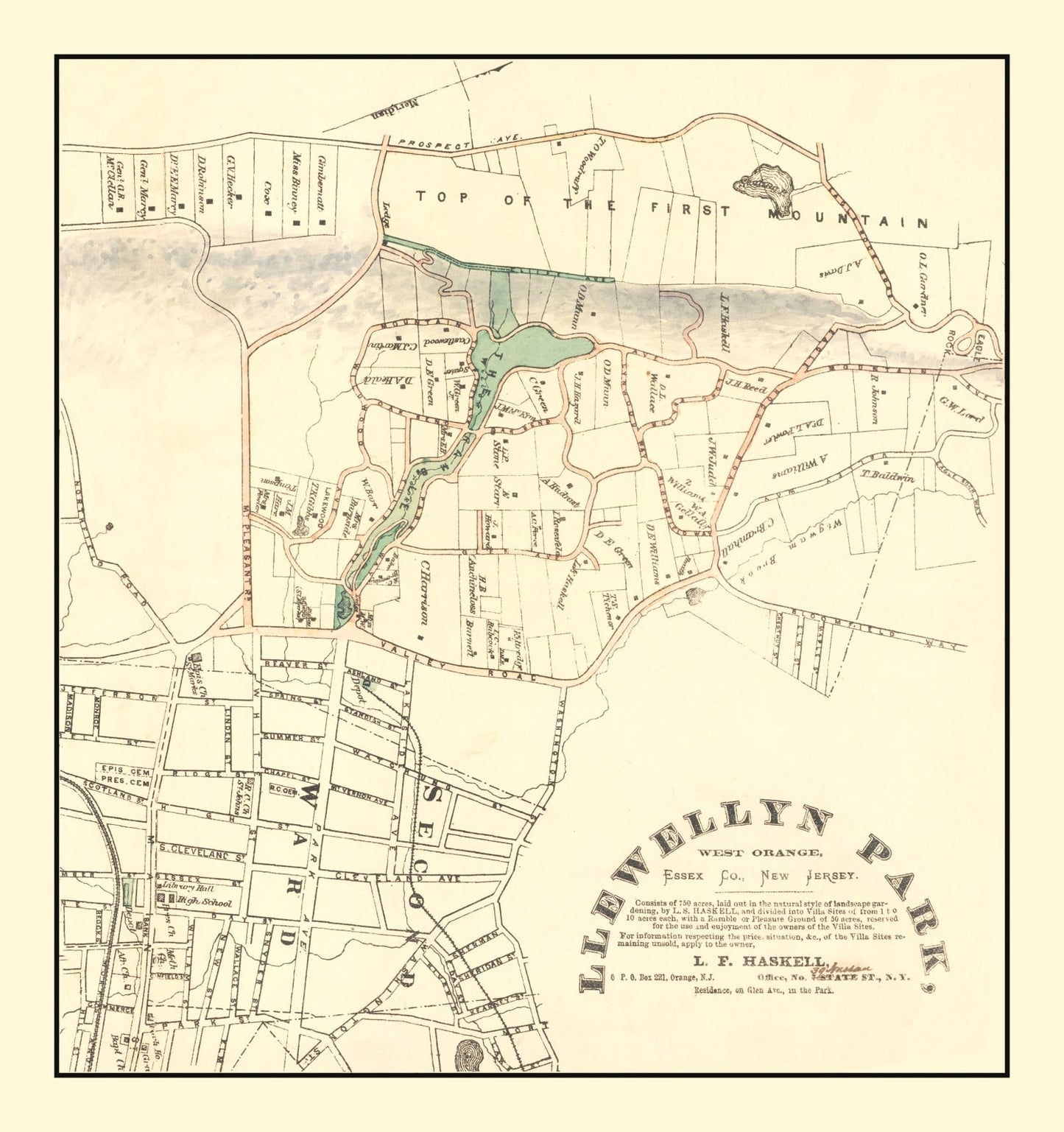 Llewellyn Park West Orange NJ Vintage Map 1870 Wall Art