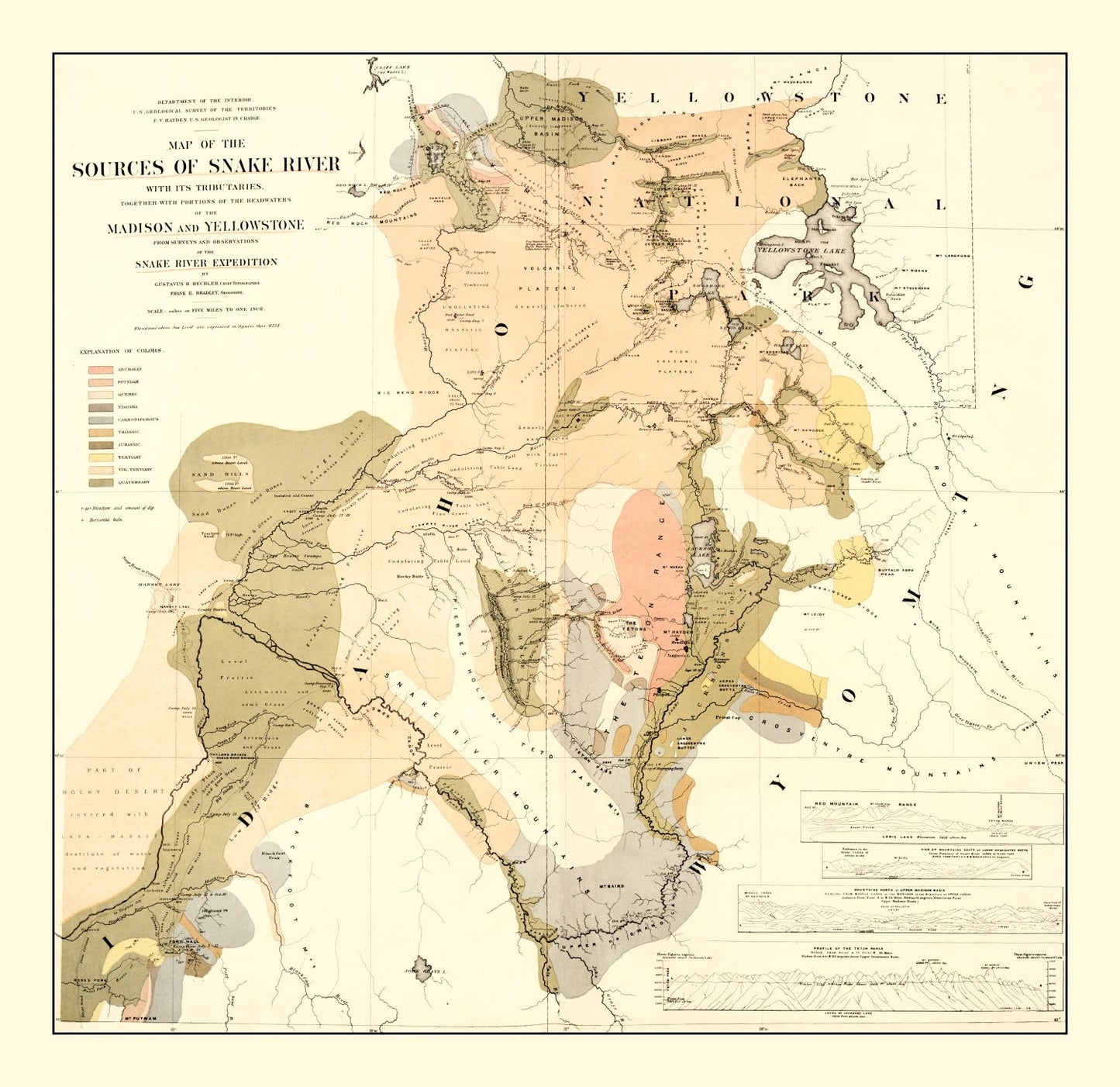 Vintage Map of the Sources of Snake River, 1872