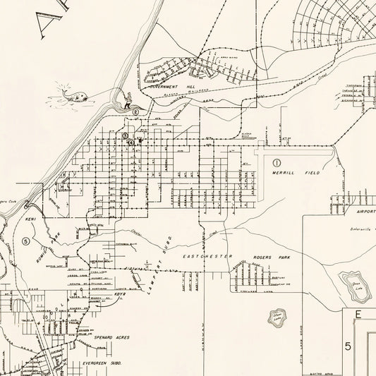 Vintage Map of Anchorage, Alaska, 1951