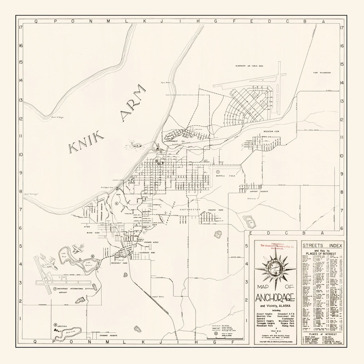 Vintage Map of Anchorage, Alaska, 1951