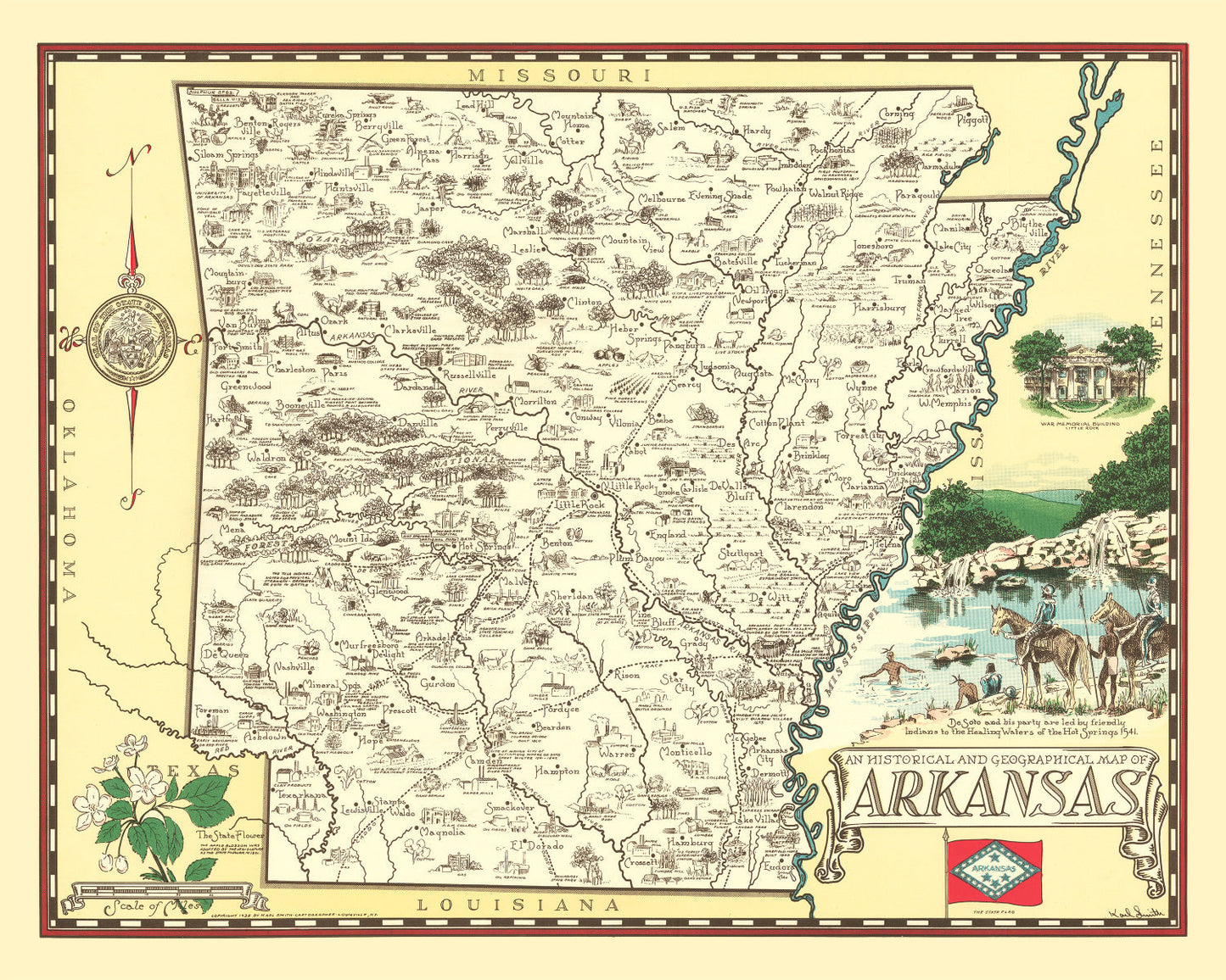 Vintage Map of Arkansas, 1938