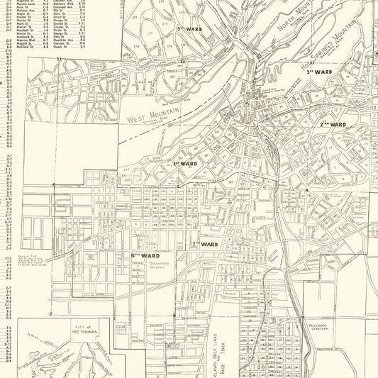 Vintage Map of Hot Springs, Garland County, Arkansas, 1948