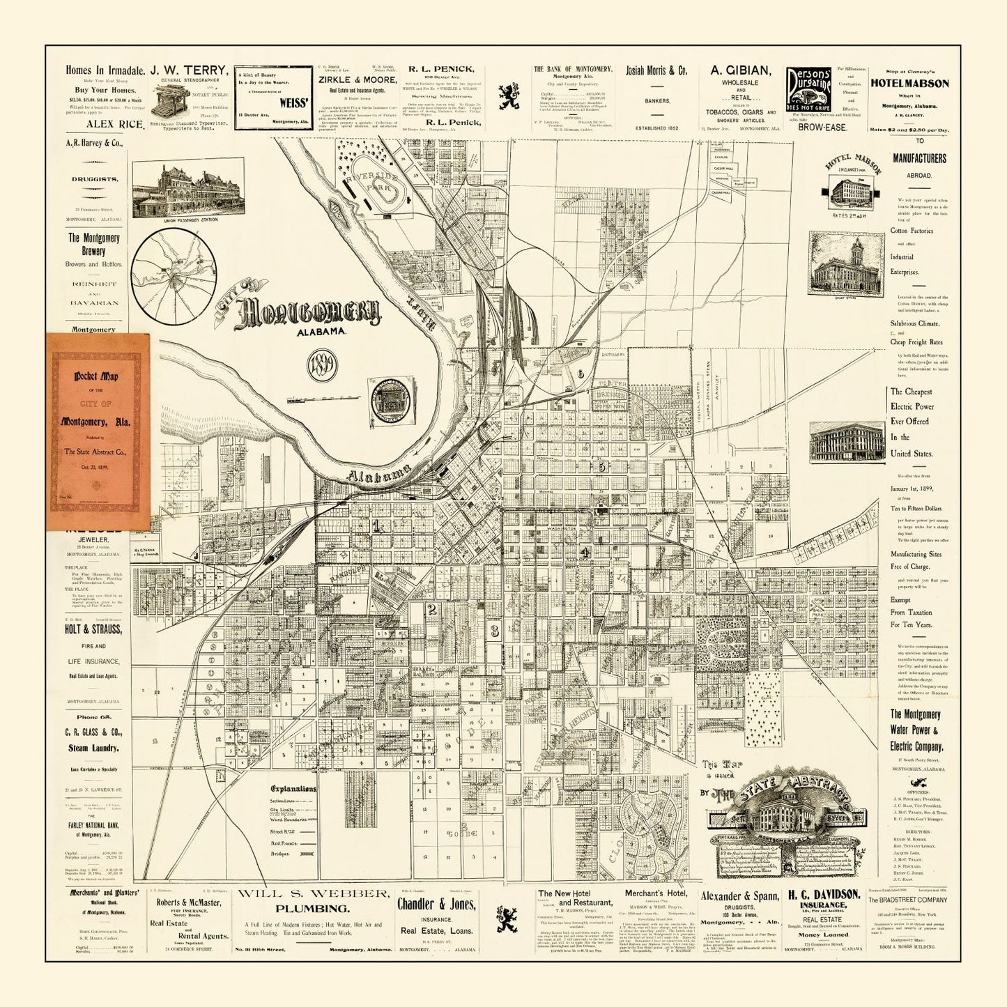 Vintage Map of Montgomery, Alabama, 1899