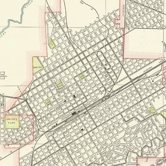 Vintage Map of Birmingham, Alabama, 1895 Wall Art