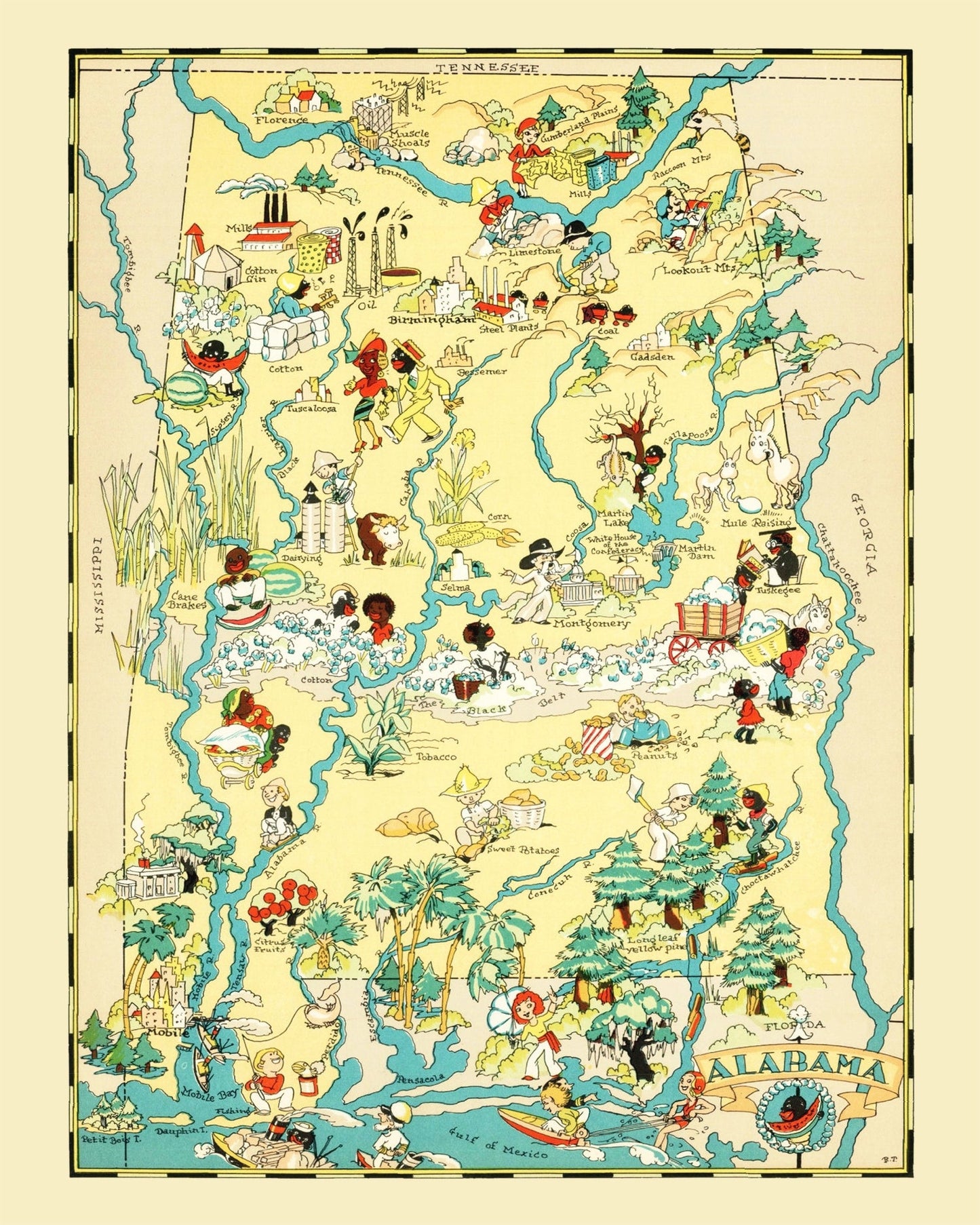 Vintage Map of Alabama, 1935 - Landscape
