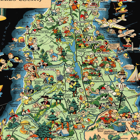 Vintage Map of San Mateo County, California, 1930
