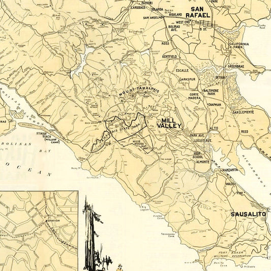 Vintage Map of Marin County, California, 1930