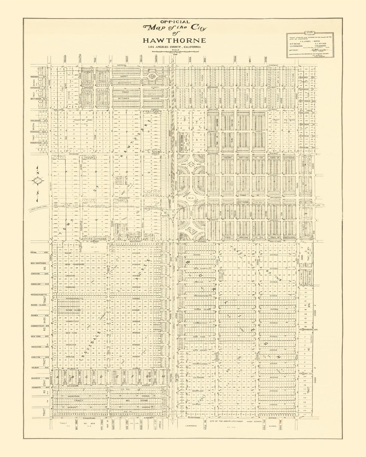 Vintage Map of Hawthorne, California, 1932