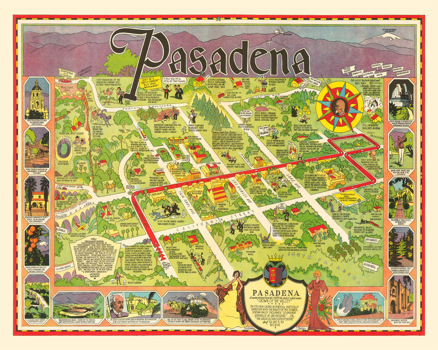 Vintage Map of Pasadena, California, 1933