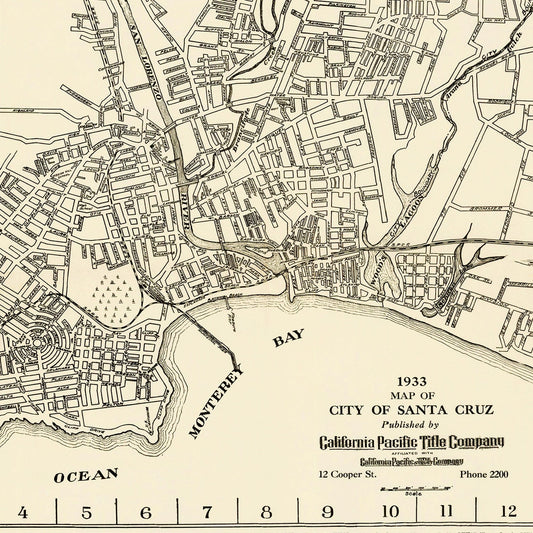 Vintage Map of Santa Cruz, California, 1933