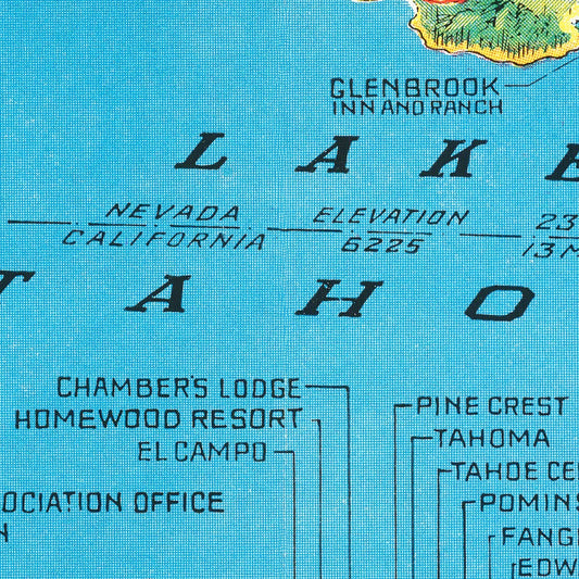Vintage Map of Lake Tahoe, California, 1935
