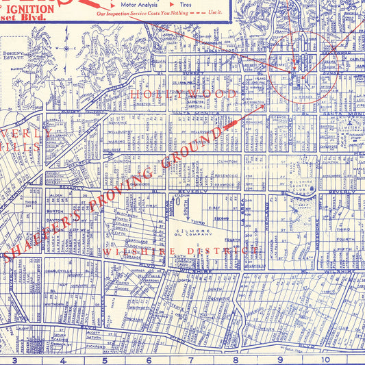 Vintage Map of Hollywood, Los Angeles County, California, 1935