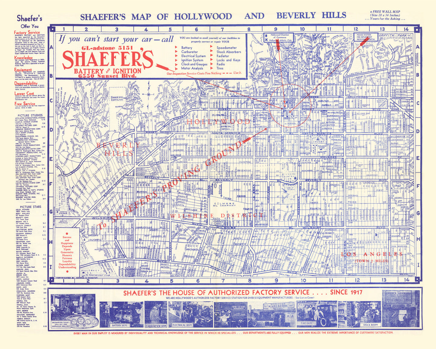 Vintage Map of Hollywood, Los Angeles County, California, 1935