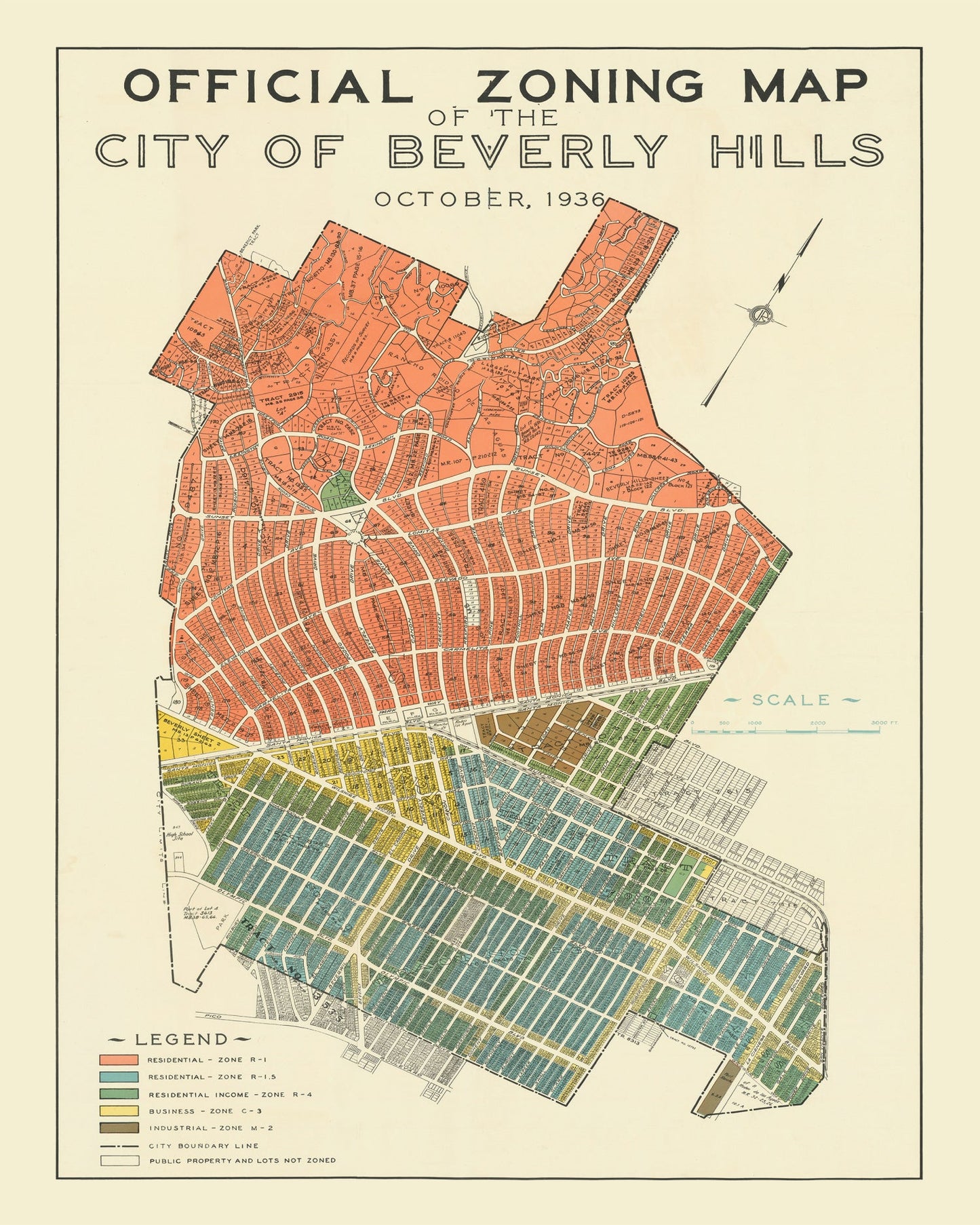 Vintage Map of Beverly Hills, California, 1936