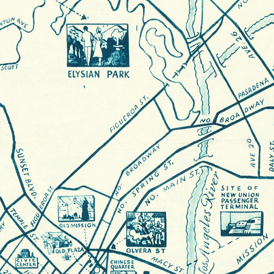 Vintage Map of Hollywood, Los Angeles County, California, 1937