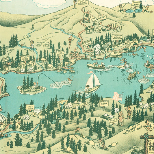 Vintage Map of Huntington Lake, California, 1940