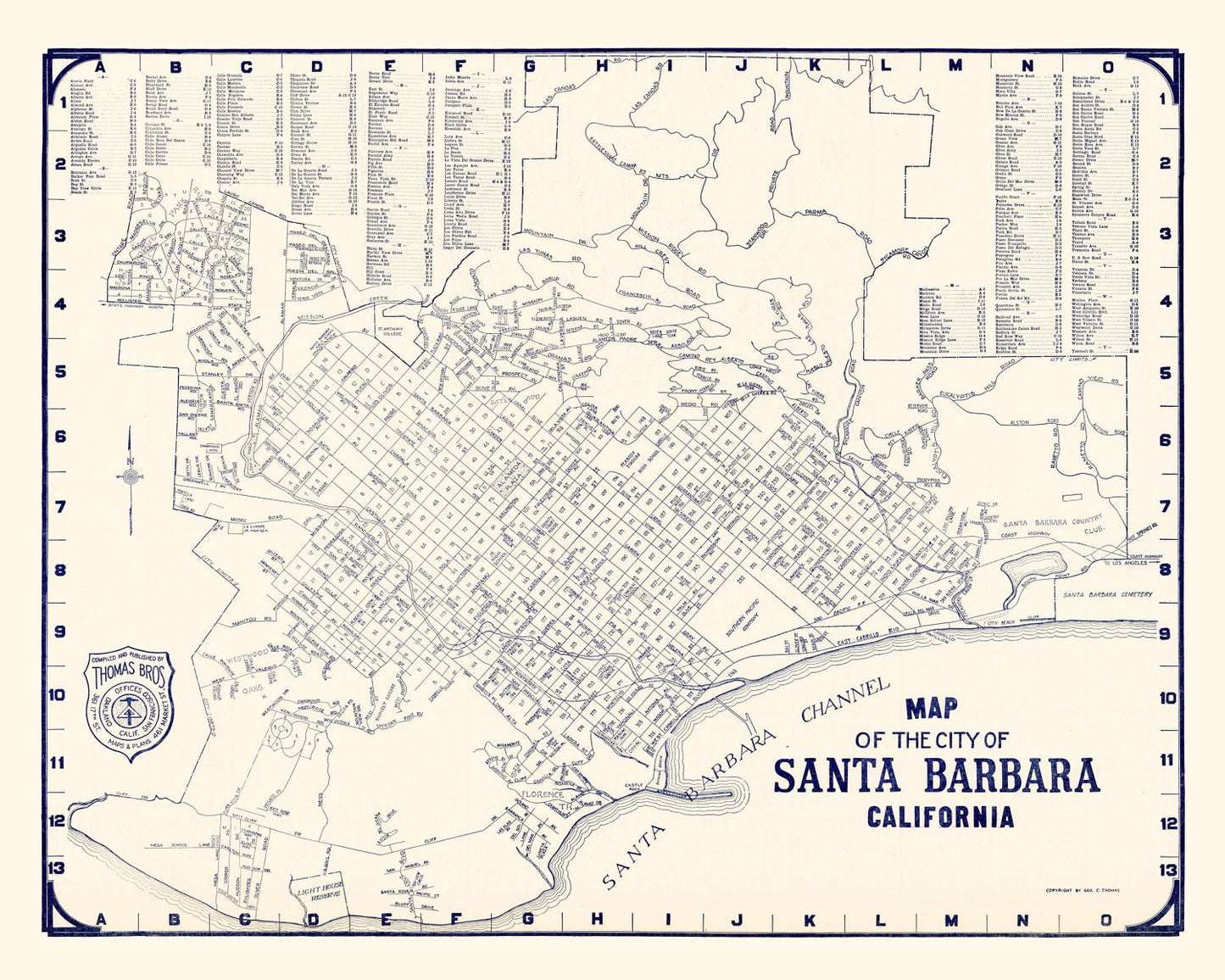 Vintage Map of Santa Barbara, California, 1920 II