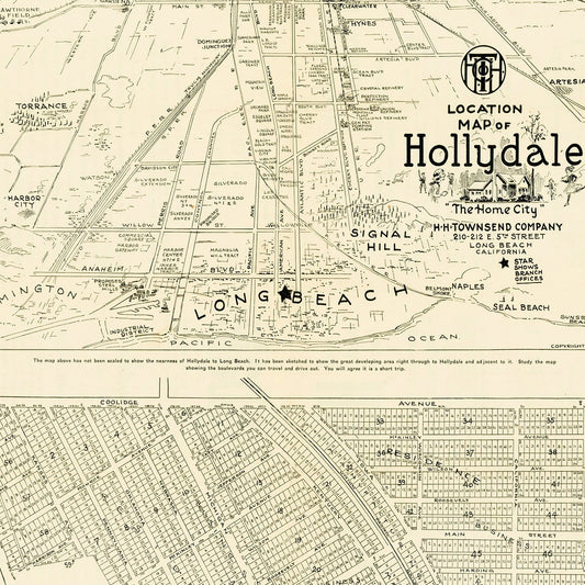 Vintage Map of Hollydale, Los Angeles County, California, 1923