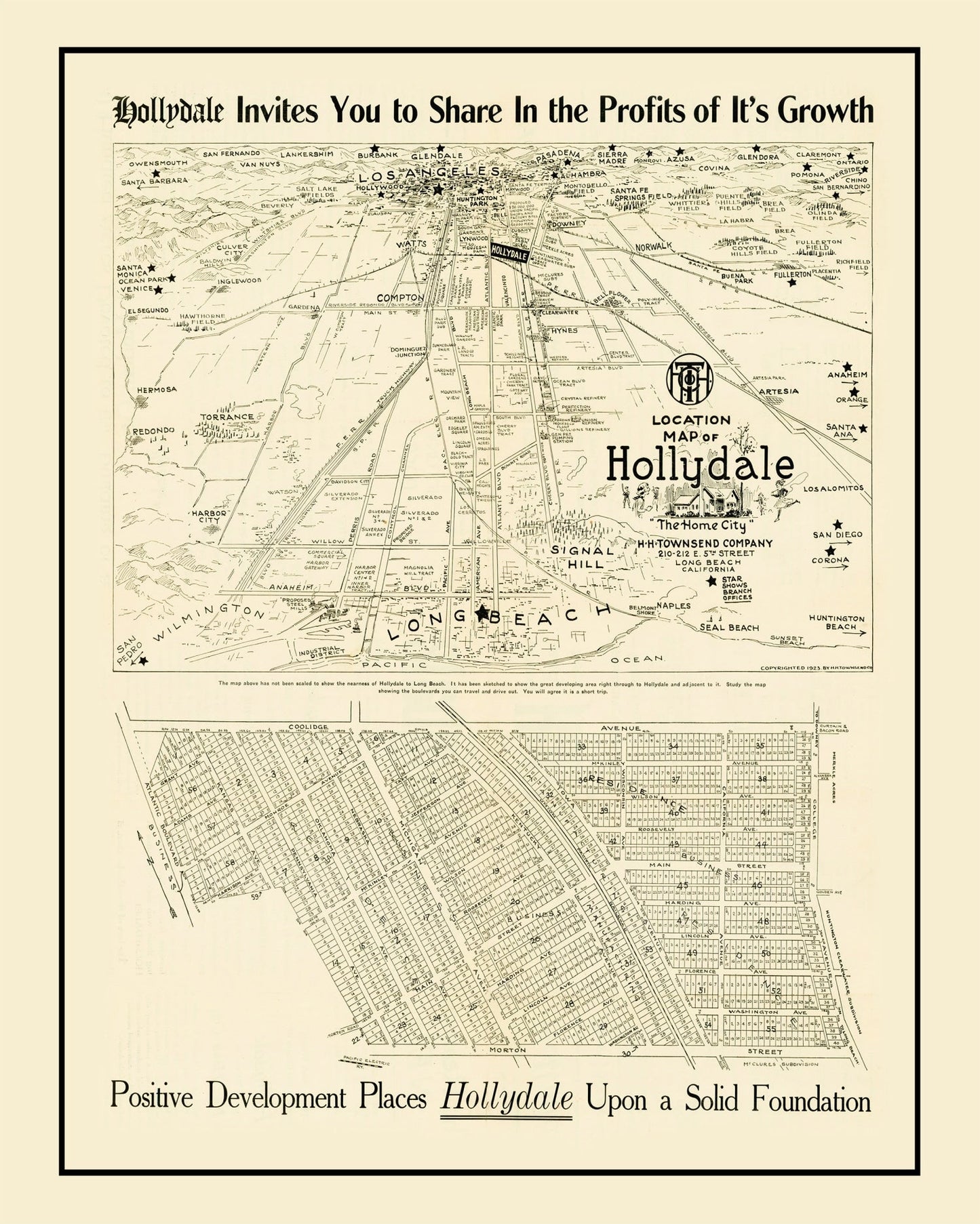 Vintage Map of Hollydale, Los Angeles County, California, 1923