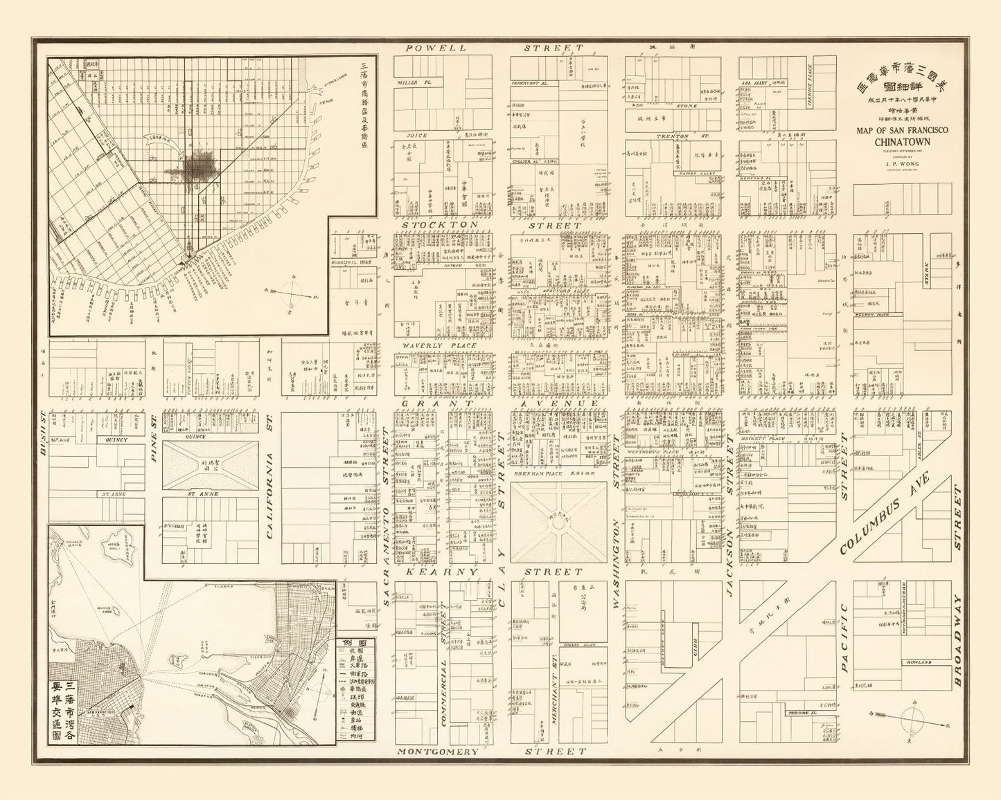 Vintage Map of San Francisco Chinatown, California, 1929