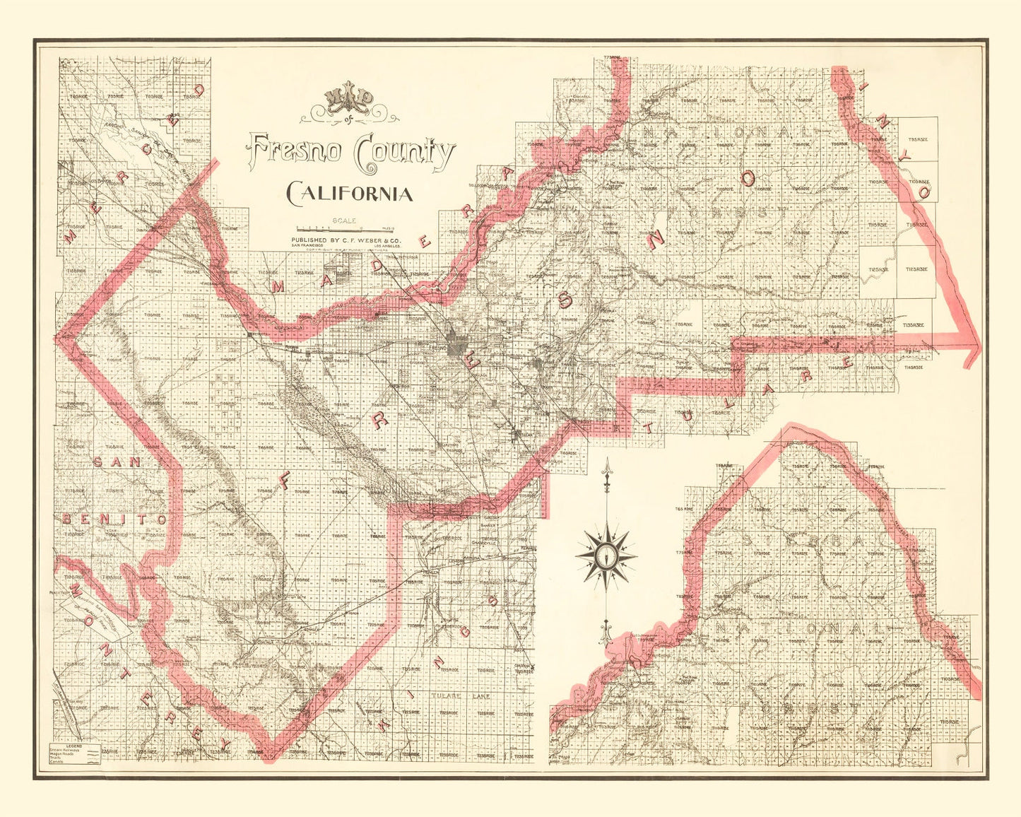 Vintage Map of Fresno County, California, 1914