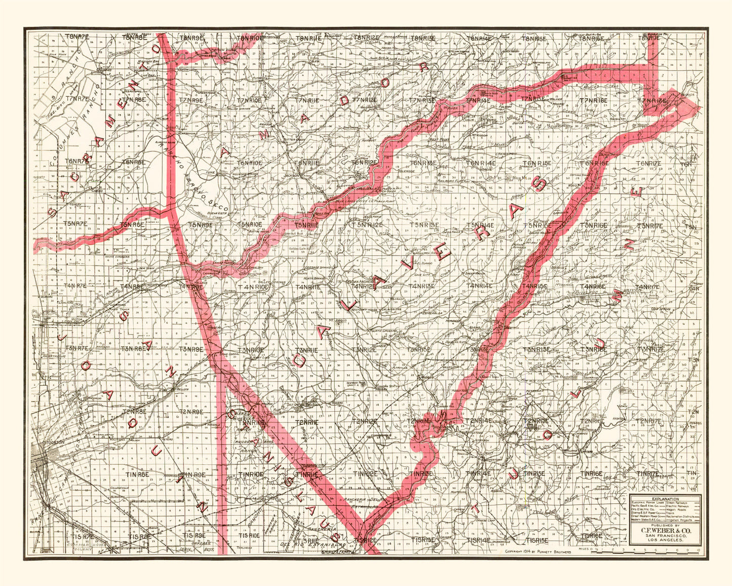 Vintage Map of Calaveras County, California, 1914