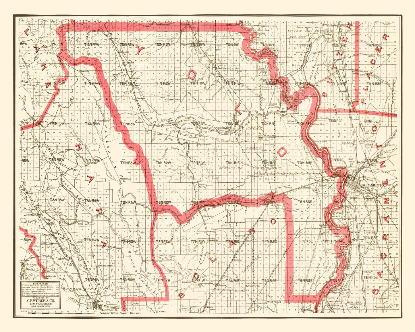 Vintage Map of Yolo County, California, 1914