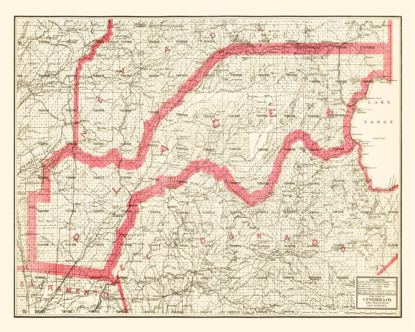 Vintage Map of Placer County, California, 1914