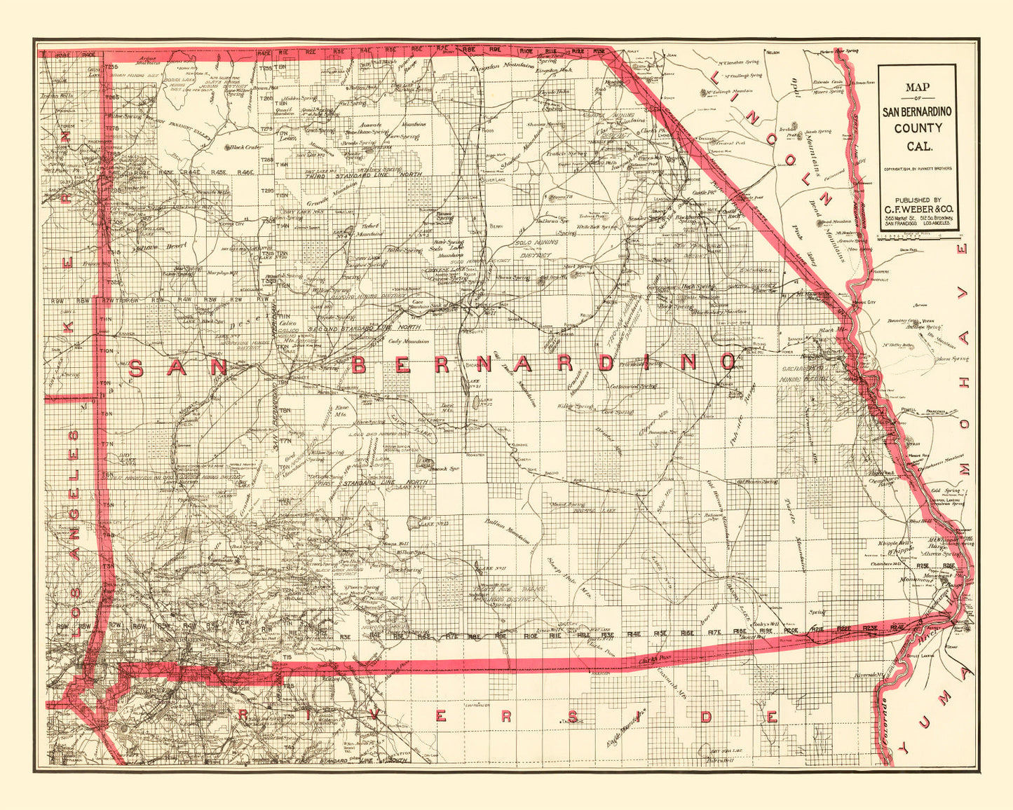 Vintage Map of San Bernardino County, California, 1914