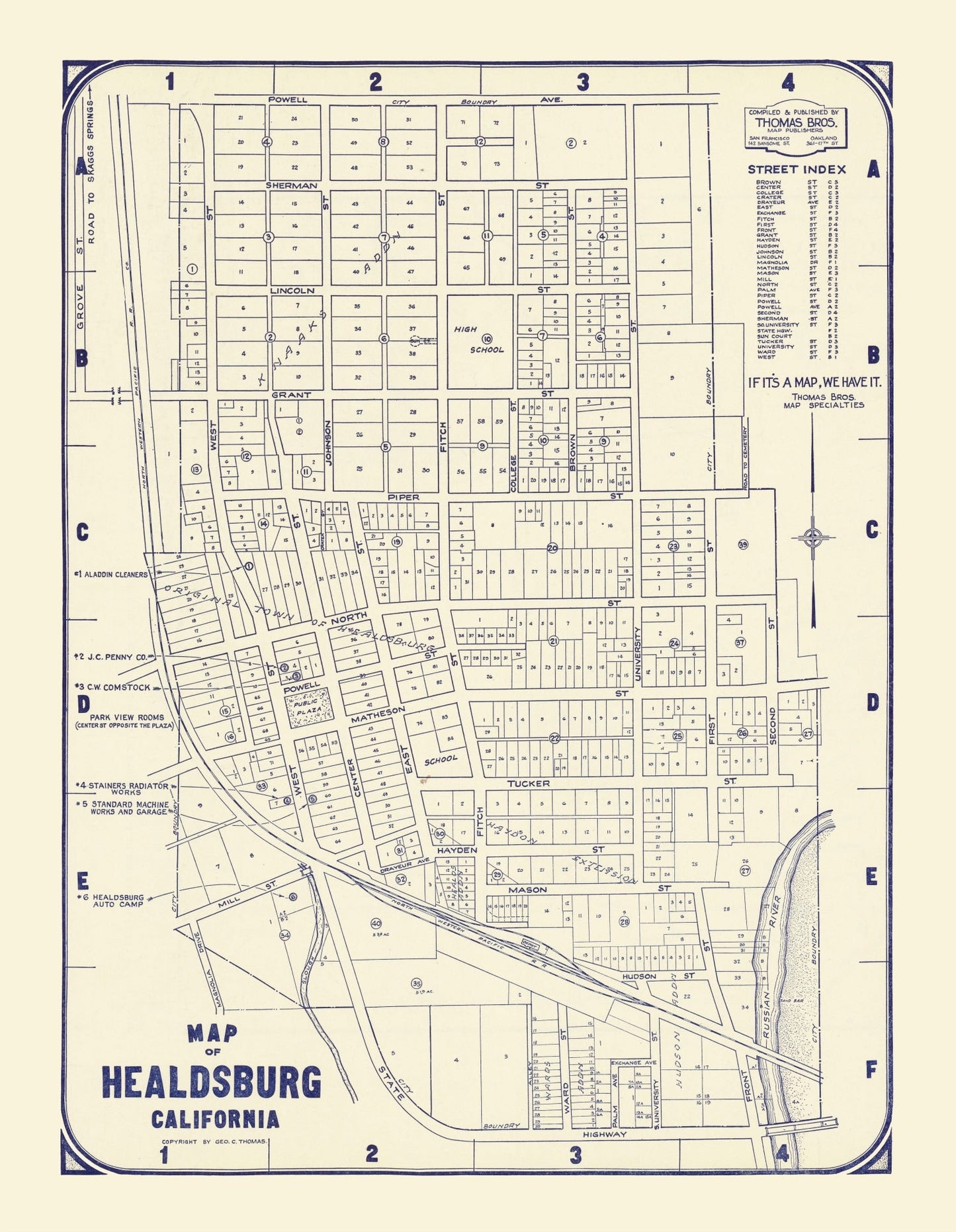 Vintage Map of Healdsburg, California, 1920