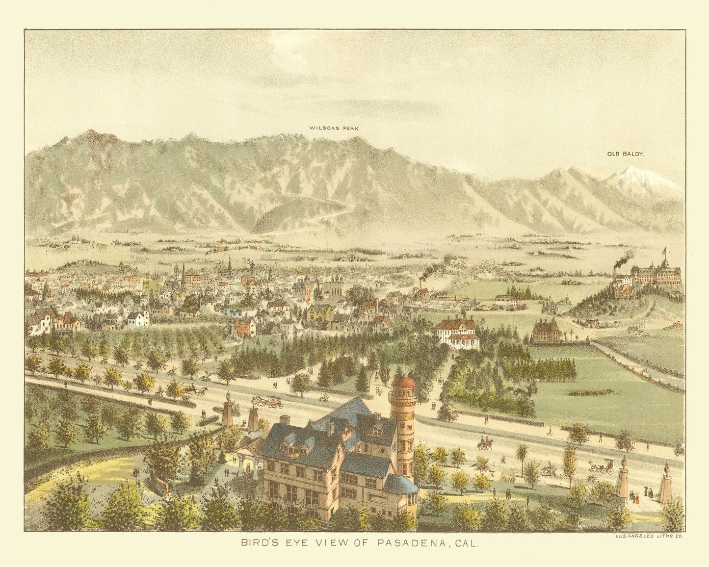 Vintage Map of Pasadena, California, 1892