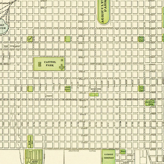 Vintage Map of Sacramento, California, 1892