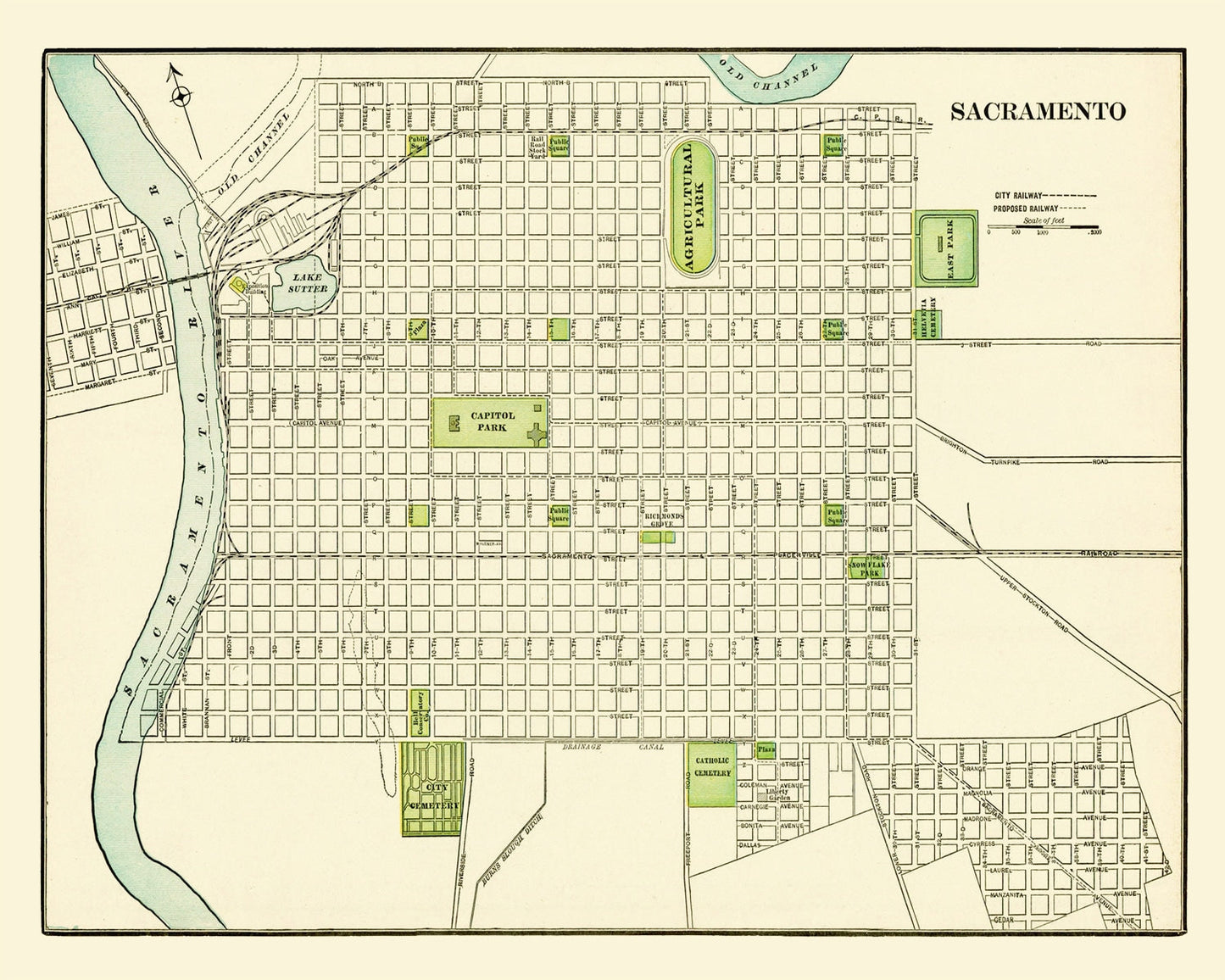 Vintage Map of Sacramento, California, 1892