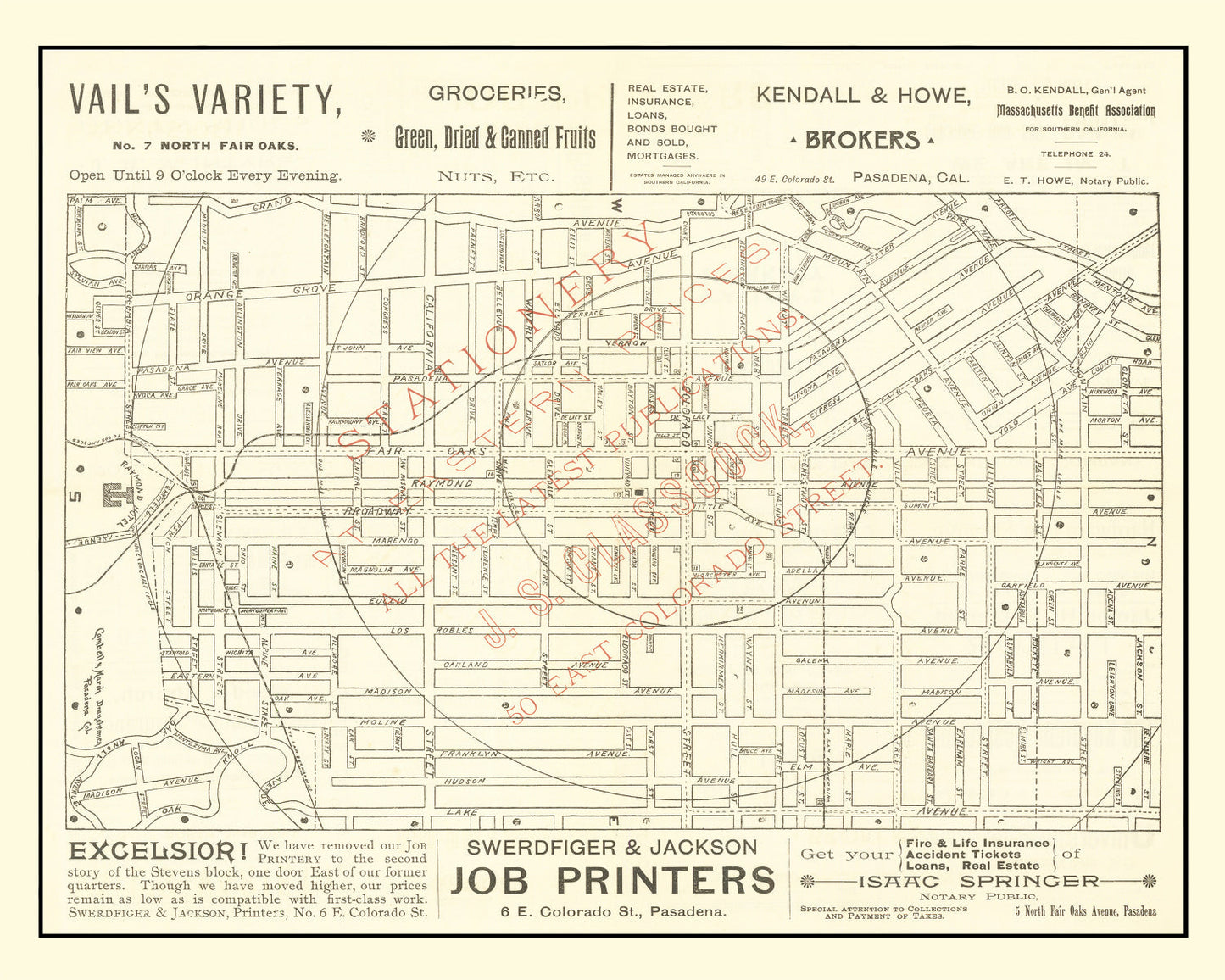 Vintage Map of Pasadena, California, 1893