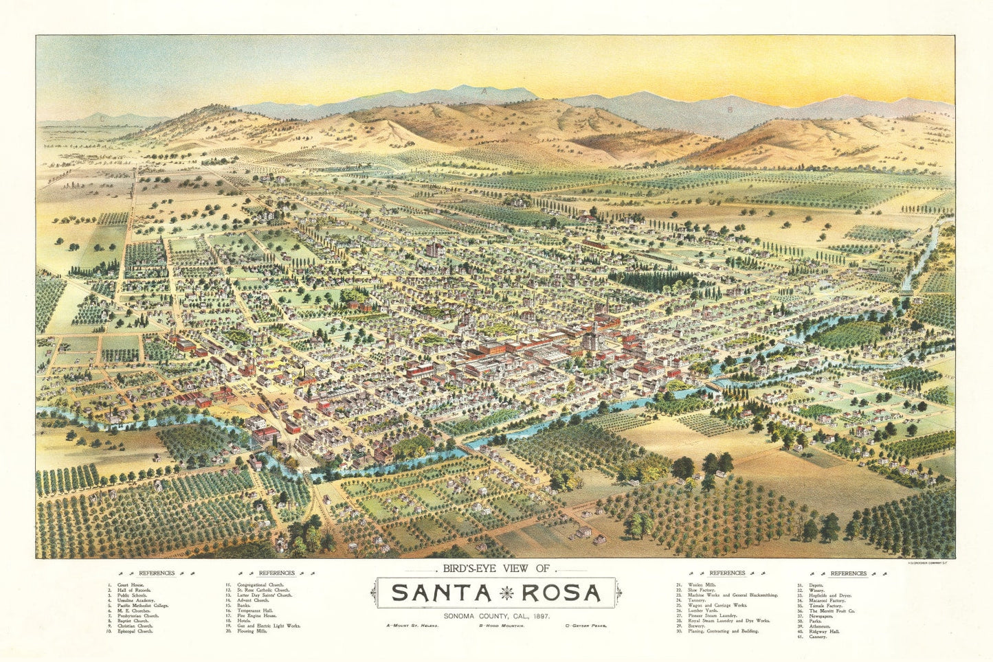 Vintage Map of Santa Rosa, California, 1897