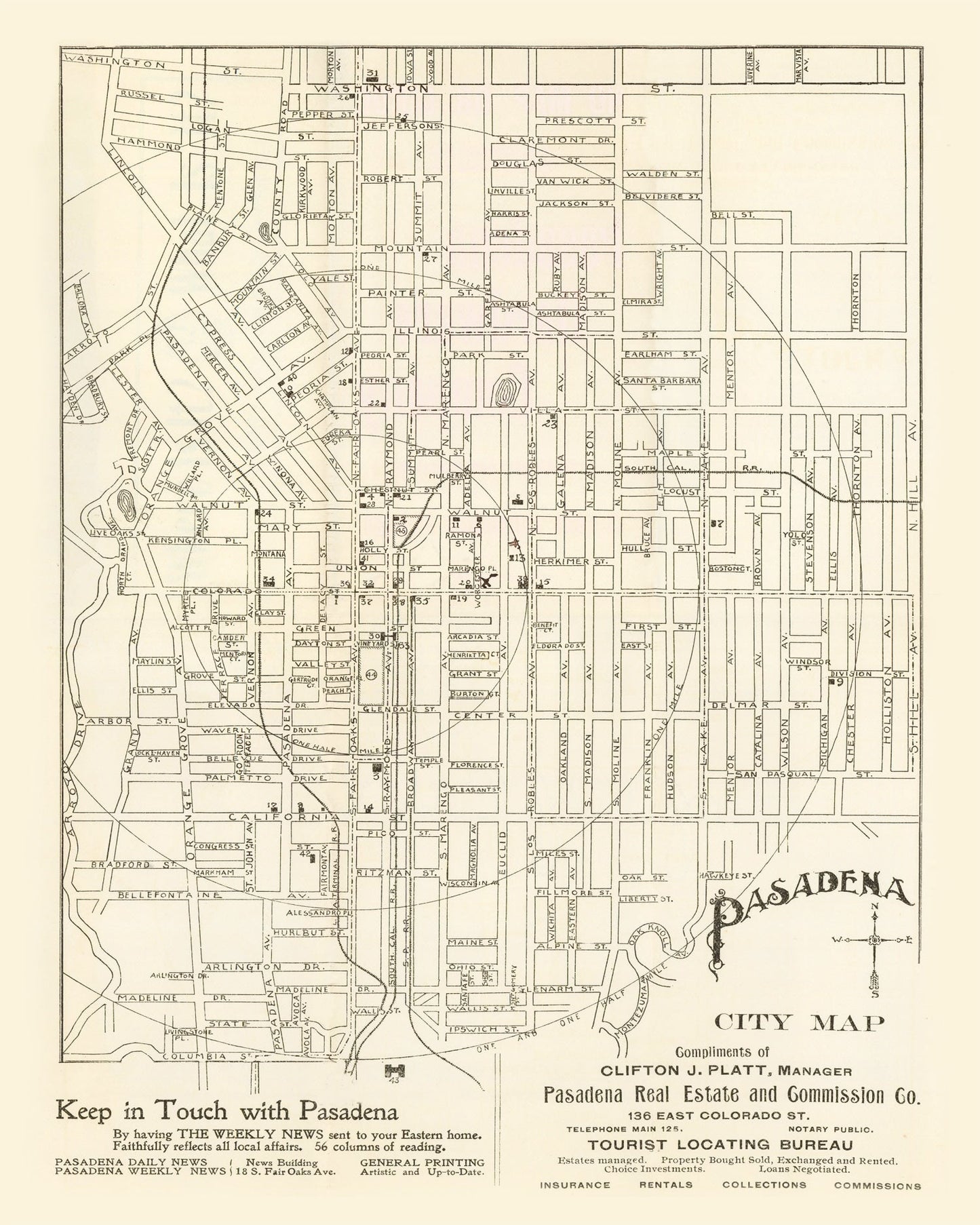 Vintage Map of Pasadena, California, 1902